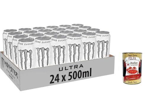 Monster Energy Ultra White - koffeinhaltiger Energy Drink mit sanftem Zitrus-Geschmack - ohne Zucker und ohne Kalorien - in praktischen Einweg Dosen (24 x 500 ml) + Italian Gourmet polpa 400g von Italian Gourmet E.R.