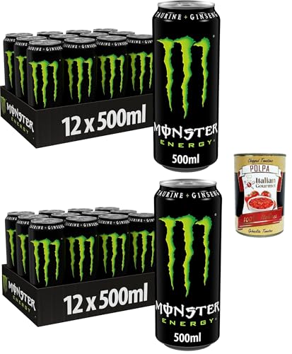 Monster Energy - koffeinhaltiger Energydrink mit klassischem Energy-Geschmack - in wiederverschließbaren Dosen (24 x 500 ml) + Italian Gourmet polpa 400g von Italian Gourmet E.R.