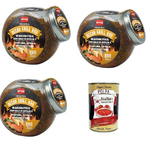 Montosco Ocean Grill Rub Mariniert mit sizilianischem Salz, Kurkuma, Zwiebeln, Oregano und Thymian 3x155gr + Italian Gourmet Polpa di Pomodoro 400g Montosco Ocean Grill Rub Mariniert mit sizilianischem Salz, Kurkuma, Zwiebeln, Oregano und Thymian 3x155gr + Italian Gourmet Polpa di Pomodoro 400g von Italian Gourmet E.R.