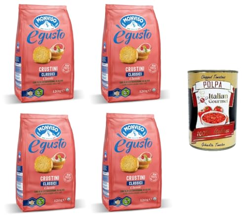 Monviso égusto Crustini Classici Klassische Crostini mit nativem Olivenöl extra 4x 120gr + Italian Gourmet polpa 400g Monviso égusto Crustini Classici Klassische Crostini mit nativem Olivenöl extra 4x 120gr + Italian Gourmet polpa 400g von Italian Gourmet E.R.