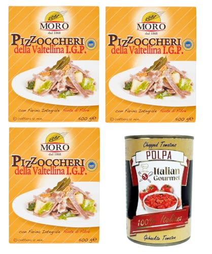 Moro dal 1868- Pizzoccheri della Valtellina I.G.P. Mit Vollkornmehl, Ballaststoffquelle 3x 500gr + Italian Gourmet Polpa 400g Moro dal 1868- Pizzoccheri della Valtellina I.G.P. Mit Vollkornmehl, Ballaststoffquelle 3x 500gr + Italian Gourmet Polpa 400g von Italian Gourmet E.R.
