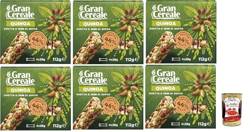 Mulino Bianco, Gran Cereale, Snack Riegel mit getrockneten Früchten, Rosinen, Kürbiskerne und geblasener Quinoa, 6x 112 g + Italian Gourmet polpa 400g Mulino Bianco, Gran Cereale, Snack Riegel mit getrockneten Früchten, Rosinen, Kürbiskerne und geblasener Quinoa, 6x 112 g + Italian Gourmet polpa 400g von Italian Gourmet E.R.