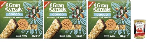 Mulino Bianco, Gran Cereale - Snack, Trockene Obstbalken mit Kokosnussstücken, Schokolade und Mandeln - Frühstück und süße Snacks, 3x 112 g + Italian Gourmet polpa 400g Mulino Bianco, Gran Cereale - Snack, Trockene Obstbalken mit Kokosnussstücken, Schokolade und Mandeln - Frühstück und süße Snacks, 3x 112 g + Italian Gourmet polpa 400g von Italian Gourmet E.R.