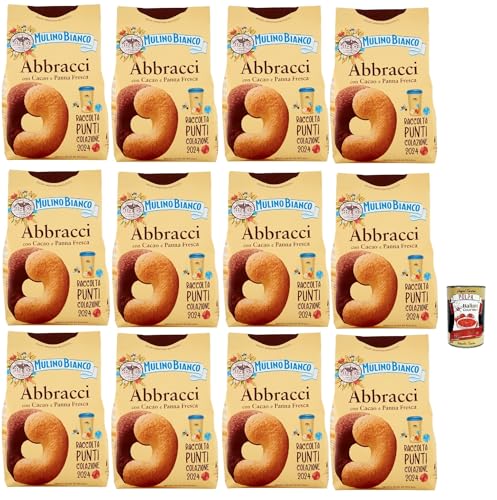 Mulino Bianco Abbracci Biscotti con Cacao e Panna Fresca, Shortbread-Kekse mit Kakao und frischer Sahne, ohne Palmöl, geschmacksintensives Frühstück, 12x 350 g + Italian gourmet polpa 400g Mulino Bianco Abbracci Biscotti con Cacao e Panna Fresca, Shortbread-Kekse mit Kakao und frischer Sahne, ohne Palmöl, geschmacksintensives Frühstück, 12x 350 g + Italian gourmet polpa 400g von Italian Gourmet E.R.
