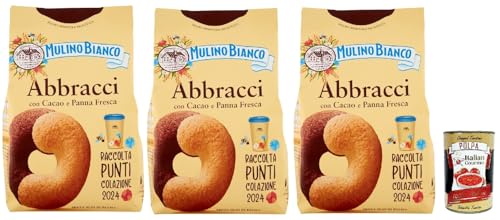 Mulino Bianco Abbracci Biscotti con Cacao e Panna Fresca, Shortbread-Kekse mit Kakao und frischer Sahne, ohne Palmöl, geschmacksintensives Frühstück, 3x 350 g + Italian gourmet polpa 400g Mulino Bianco Abbracci Biscotti con Cacao e Panna Fresca, Shortbread-Kekse mit Kakao und frischer Sahne, ohne Palmöl, geschmacksintensives Frühstück, 3x 350 g + Italian gourmet polpa 400g von Italian Gourmet E.R.