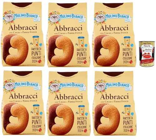 Mulino Bianco Abbracci Biscotti con Cacao e Panna Fresca, Shortbread-Kekse mit Kakao und frischer Sahne, ohne Palmöl, geschmacksintensives Frühstück, 6x 350 g + Italian gourmet polpa 400g Mulino Bianco Abbracci Biscotti con Cacao e Panna Fresca, Shortbread-Kekse mit Kakao und frischer Sahne, ohne Palmöl, geschmacksintensives Frühstück, 6x 350 g + Italian gourmet polpa 400g von Italian Gourmet E.R.