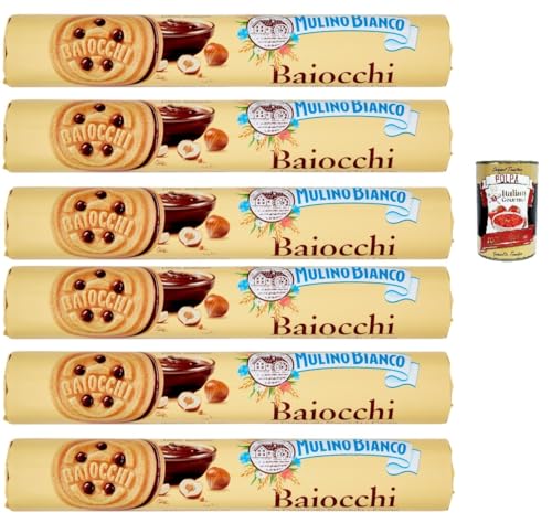 Mulino Bianco Baiocchi Biscotti Snack Farciti con Crema alla Nocciola e Cacao, Snack Kekse mit Haselnusscreme und Kakao gefüllt, 6x 168 g + Italian Gourmet polpa 400g Mulino Bianco Baiocchi Biscotti Snack Farciti con Crema alla Nocciola e Cacao, Snack Kekse mit Haselnusscreme und Kakao gefüllt, 6x 168 g + Italian Gourmet polpa 400g von Italian Gourmet E.R.