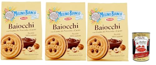 Mulino Bianco Baiocchi Kekse mit Haselnusscreme und Kakao zum Frühstück und süßer Snack für den Nachmittag 3x 260g + Italian gourmet polpa 400g Mulino Bianco Baiocchi Kekse mit Haselnusscreme und Kakao zum Frühstück und süßer Snack für den Nachmittag 3x 260g + Italian gourmet polpa 400g von Italian Gourmet E.R.