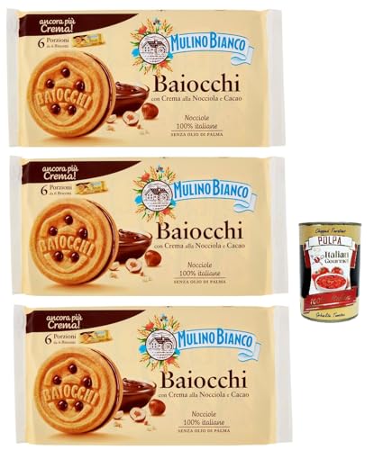 Mulino Bianco Baiocchi Kekse mit Haselnusscreme und Kakao zum Frühstück und süßer Snack für den Nachmittag 3x 336 g + Italian gourmet polpa 400g Mulino Bianco Baiocchi Kekse mit Haselnusscreme und Kakao zum Frühstück und süßer Snack für den Nachmittag 3x 336 g + Italian gourmet polpa 400g von Italian Gourmet E.R.