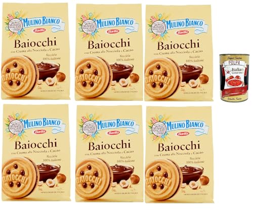 Mulino Bianco Baiocchi Kekse mit Haselnusscreme und Kakao zum Frühstück und süßer Snack für den Nachmittag 6x 260g + Italian gourmet polpa 400g Mulino Bianco Baiocchi Kekse mit Haselnusscreme und Kakao zum Frühstück und süßer Snack für den Nachmittag 6x 260g + Italian gourmet polpa 400g von Italian Gourmet E.R.