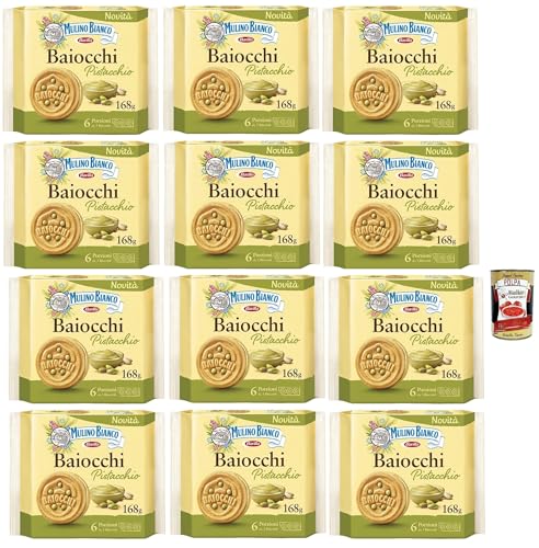 Mulino Bianco Baiocchi Pistacchio, Pistazienkekse, Pistaziengebäck, Kekse mit Pistazien und Mürbeteig, ideal für Frühstück oder Snack, Palmölfrei, 12x 168 g + Italian Gourmet polpa 400g Mulino Bianco Baiocchi Pistacchio, Pistazienkekse, Pistaziengebäck, Kekse mit Pistazien und Mürbeteig, ideal für Frühstück oder Snack, Palmölfrei, 12x 168 g + Italian Gourmet polpa 400g von Italian Gourmet E.R.