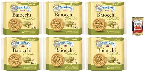 Mulino Bianco Baiocchi Pistacchio, Pistazienkekse, Pistaziengebäck, Kekse mit Pistazien und Mürbeteig, ideal für Frühstück oder Snack, Palmölfrei, 6x 168 g + Italian Gourmet polpa 400g Mulino Bianco Baiocchi Pistacchio, Pistazienkekse, Pistaziengebäck, Kekse mit Pistazien und Mürbeteig, ideal für Frühstück oder Snack, Palmölfrei, 6x 168 g + Italian Gourmet polpa 400g von Italian Gourmet E.R.