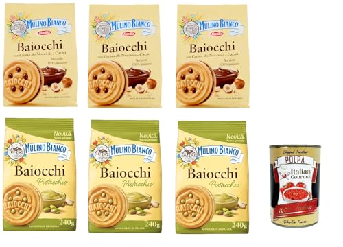 Mulino Bianco Baiocchi Testpaket Schokolade und Pistacchio Biscuits Reigel Kekse Kuchen mit Schokolade 3x 260 g + 3x 240g Snack cookies + Italian Gourmet polpa 400g von Italian Gourmet E.R.