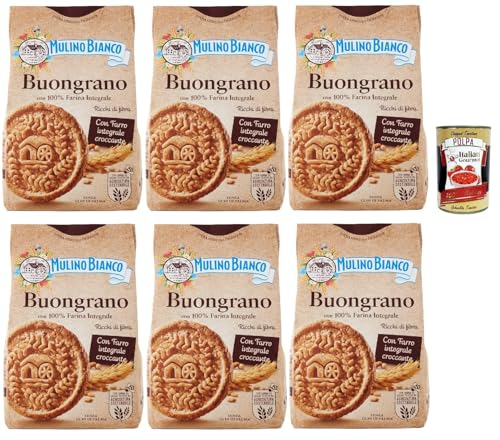Mulino Bianco Biscotti Buongrano con 100% Farina Integrale, Kekse mit 100% vollem Mehl, Frühstück voller Faser und Geschmack, 6x 350 g + Italian Gourmet polpa 400g Mulino Bianco Biscotti Buongrano con 100% Farina Integrale, Kekse mit 100% vollem Mehl, Frühstück voller Faser und Geschmack, 6x 350 g + Italian Gourmet polpa 400g von Italian Gourmet E.R.