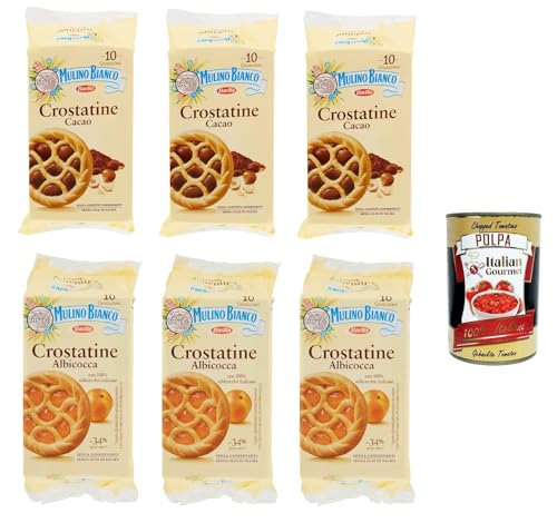 Mulino Bianco Crostatina Testpaket mit Kakaocreme und Haselnüssen – Aprikose Frühstück und süßer Snack für den Nachmittag – 6x 400 g + Italian Gourmet polpa 400g von Italian Gourmet E.R.