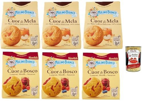 Mulino Bianco Cuor di Mela und Cuor di Bosco Biscotti, Kekse mit 100% italienischen Äpfeln und mit Wald und schwarzem Kirschfest füllen, cookies biscuits 6x 300 g + Italian Gourmet polpa 400g Mulino Bianco Cuor di Mela und Cuor di Bosco Biscotti, Kekse mit 100% italienischen Äpfeln und mit Wald und schwarzem Kirschfest füllen, cookies biscuits 6x 300 g + Italian Gourmet polpa 400g von Italian Gourmet E.R.
