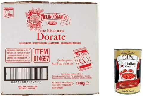 Mulino Bianco Fette Biscottate le Dorate Bianco Goldener Zwieback – Packung mit 100 Stück 1700gr+ Italian Gourmet Polpa 400g Mulino Bianco Fette Biscottate le Dorate Bianco Goldener Zwieback – Packung mit 100 Stück 1700gr+ Italian Gourmet Polpa 400g von Italian Gourmet E.R.