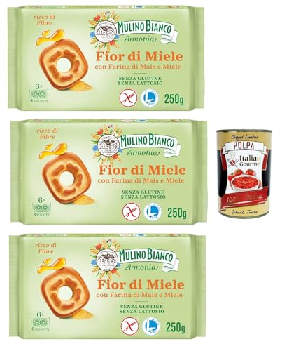 Mulino Bianco Fior di Miele Biscotti Frollini, Kekse mit Millefiori Honig, gluten free biscuits mit Maismehl, Laktose -freier, Gluten und Palmöl, Mulino Armonia, 3x 250g + Italian Gourmet polpa 400g Mulino Bianco Fior di Miele Biscotti Frollini, Kekse mit Millefiori Honig, gluten free biscuits mit Maismehl, Laktose -freier, Gluten und Palmöl, Mulino Armonia, 3x 250g + Italian Gourmet polpa 400g von Italian Gourmet E.R.
