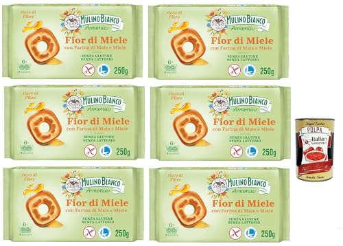 Mulino Bianco Fior di Miele Biscotti Frollini, Kekse mit Millefiori Honig, gluten free biscuits mit Maismehl, Laktose -freier, Gluten und Palmöl, Mulino Armonia, 6x 250g + Italian Gourmet polpa 400g Mulino Bianco Fior di Miele Biscotti Frollini, Kekse mit Millefiori Honig, gluten free biscuits mit Maismehl, Laktose -freier, Gluten und Palmöl, Mulino Armonia, 6x 250g + Italian Gourmet polpa 400g von Italian Gourmet E.R.