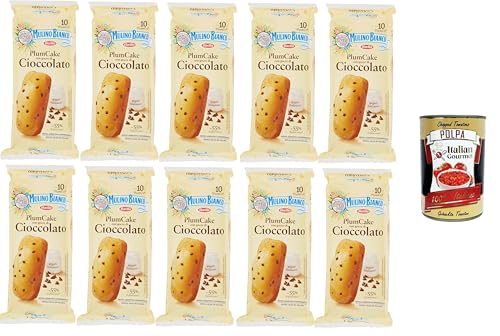 Mulino Bianco Merendine Plumcake con Gocce di Cioccolato, Snacks Pflaumenkuchen mit Schokoladenstückchen, süßer Snack für den Nachmittag 10x350 g + Italian Gourmet Polpa di Pomodoro 400g Mulino Bianco Merendine Plumcake con Gocce di Cioccolato, Snacks Pflaumenkuchen mit Schokoladenstückchen, süßer Snack für den Nachmittag 10x350 g + Italian Gourmet Polpa di Pomodoro 400g von Italian Gourmet E.R.