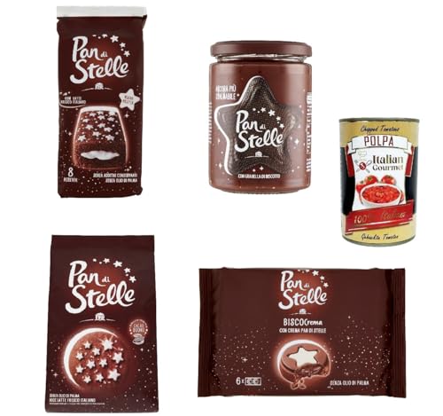 Mulino Bianco Pan di Stelle Testset 4 st. Frühstück Haselnuss Streichfähige Creme, Kekse, Kuchen, Biscocrema + Italian Gourmet polpa 400g von Italian Gourmet E.R.