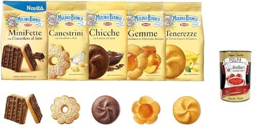 Mulino Bianco Testpaket, Gemme - Canestrini - Chicche - Tenerezze - Mini fette cioccolato, Kekse biskuits cookies kuchen mit Aprikosenmarmelade 5x 200g + Italian Gourmet polpa 400g Mulino Bianco Testpaket, Gemme - Canestrini - Chicche - Tenerezze - Mini fette cioccolato, Kekse biskuits cookies kuchen mit Aprikosenmarmelade 5x 200g + Italian Gourmet polpa 400g von Italian Gourmet E.R.