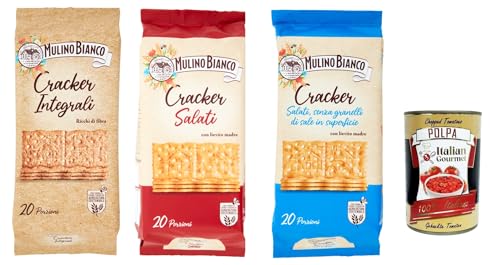 Mulino Bianco Testpaket Cracker Integrali - Salati -Non Salati Salzgebäck kekse 3x 500g gesalzen, reich an Ballaststoffen + Italian Gourmet polpa 400g von Italian Gourmet E.R.