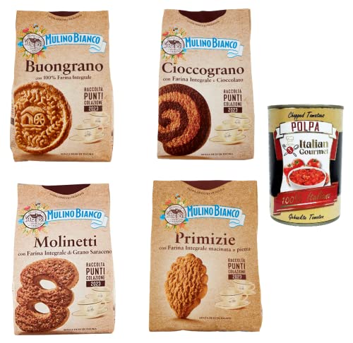 Mulino bianco Testpaket 100 % Vollkornmehl Kekse Molinetti Buongrano Cioccograno Primizie + Italian gourmert polpa 400g von Italian Gourmet E.R.