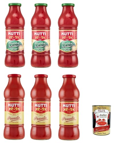 Mutti Passata di Pomodoro Testpaket, classica und con basilico, Tomatenpaste Tomaten sauce Klassic und mit Basilikum 100% Italienisch 6x 700g von Italian Gourmet E.R.