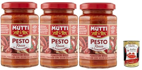Mutti Pesto Rosso Pomodori Rossi Rotes Tomatenpesto Pasta Sauce 100% italienische Tomate Glas 3x 180g Würzsaucen mit Mandeln, Tomaten, getrockneten Samen und Grana Padano + Italian Gourmet polpa 400g Mutti Pesto Rosso Pomodori Rossi Rotes Tomatenpesto Pasta Sauce 100% italienische Tomate Glas 3x 180g Würzsaucen mit Mandeln, Tomaten, getrockneten Samen und Grana Padano + Italian Gourmet polpa 400g von Italian Gourmet E.R.