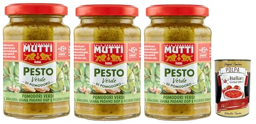 Mutti Pesto Verde Pomodori Verdi Grünes Tomatenpesto Pasta Sauce 100% italienische Tomate Glas 3x 180g Würzsaucen mit Cashewnüssen, Grana Padano und Pecorino Romano + Italian Gourmet polpa 400g Mutti Pesto Verde Pomodori Verdi Grünes Tomatenpesto Pasta Sauce 100% italienische Tomate Glas 3x 180g Würzsaucen mit Cashewnüssen, Grana Padano und Pecorino Romano + Italian Gourmet polpa 400g von Italian Gourmet E.R.