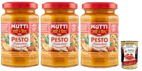 Mutti Pesto arancione di pomodoro, -45% des Fetts, Pesto mit gelben Kirschtomaten, Mandeln und Pecorino -Käse 3x 180g + Italian Gourmet polpa 400g Mutti Pesto arancione di pomodoro, -45% des Fetts, Pesto mit gelben Kirschtomaten, Mandeln und Pecorino -Käse 3x 180g + Italian Gourmet polpa 400g von Italian Gourmet E.R.