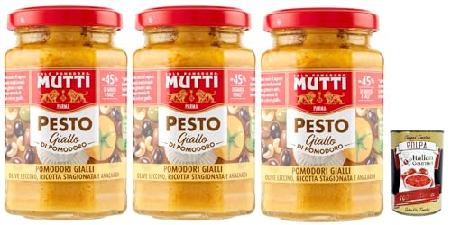 Mutti Pesto di Pomodoro giallo, Pesto mit gelben Tomaten, Oliven, erfahrener Ricotta und Anacardi 3x 180g + Italian Gourmet polpa 400g Mutti Pesto di Pomodoro giallo, Pesto mit gelben Tomaten, Oliven, erfahrener Ricotta und Anacardi 3x 180g + Italian Gourmet polpa 400g von Italian Gourmet E.R.