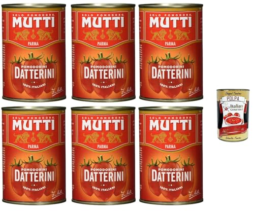 Mutti Salsa Pomodori Datterini, Sauce Datteltomaten, Leckere Kirschtomaten mit einer unverkennbaren, länglichen Form, 100% Italiener, 6 x 400g + Italian Gourmet polpa 400g Mutti Salsa Pomodori Datterini, Sauce Datteltomaten, Leckere Kirschtomaten mit einer unverkennbaren, länglichen Form, 100% Italiener, 6 x 400g + Italian Gourmet polpa 400g von Italian Gourmet E.R.