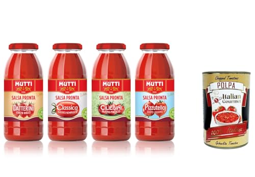 Mutti Salse pronte Testpaket, Classica', Pizzutello, Datterini, Ciliegini, 4x 300g + Italian Gourmet polpa 400g von Italian Gourmet E.R.