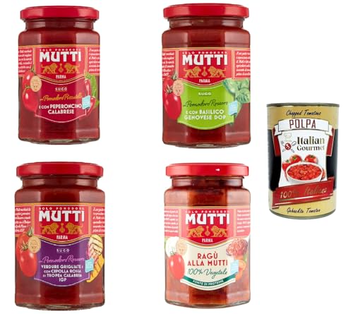 Mutti Sugo Testpaket, ragu', basilico, calabrese, con verdure, 4x 280g + Italian Gourmet polpa 400g von Italian Gourmet E.R.
