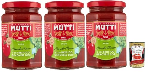 Mutti Sugo di pomodori con pomodoro rossoro e con "Basilico Genovese DOP, Tomatensauce mit Rossoro -Tomaten und mit "Genovese Basilikum Dop", 3x 280g + Italian Gourmet polpa 400g Mutti Sugo di pomodori con pomodoro rossoro e con "Basilico Genovese DOP, Tomatensauce mit Rossoro -Tomaten und mit "Genovese Basilikum Dop", 3x 280g + Italian Gourmet polpa 400g von Italian Gourmet E.R.