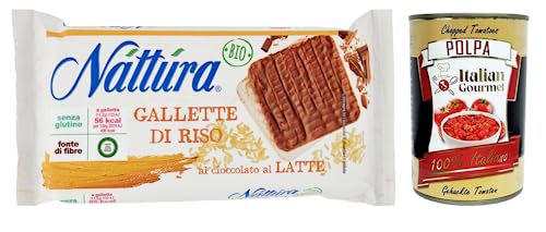 Náttúra, Bio-Reiskuchen mit Milchschokolade überzogen, leckerer und gesunder Snack, tolle Ballaststoffquelle, glutenfrei, 90-g-Packung + Italian Gourmet Polpa di Pomodoro 400g Dose von Italian Gourmet E.R.