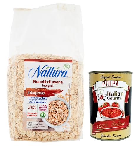 Náttúra Fiocchi di Avena Integrali BIO,Vollkorn-Haferflocken aus Biologischem Anbau,500g Beutel + Italian Gourmet Polpa di Pomodoro 400g Dose von Italian Gourmet E.R.