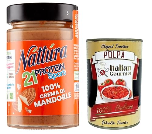 Náttúra Protein Sport,100% Mandelcreme, Protein Aufstrich ohne Zuckerzusatz,Glutenfrei, 100% natürlich, reich an Proteinen,180g + Italian Gourmet Polpa di Pomodoro 400g Dose von Italian Gourmet E.R.