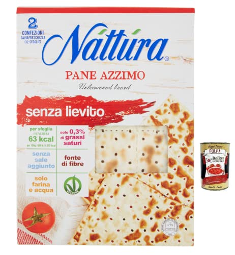 Náttúra Senza Lievito Pane Azzimo,Ohne Hefe,Ungesäuertes Brot,Knusprige Brotblätter reich an Ballaststoffen,Hergestellt aus Mehl und Wasser 200g + Italian Gourmet Polpa di Pomodoro 400g Dose von Italian Gourmet E.R.