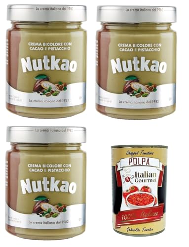 Nutkao Crema Bicolore con Cacao e Pistacchio Zweifarbige Creme mit Kakao und Pistazien 3x 330 g + Italian Gourmet Polpa 400g Nutkao Crema Bicolore con Cacao e Pistacchio Zweifarbige Creme mit Kakao und Pistazien 3x 330 g + Italian Gourmet Polpa 400g von Italian Gourmet E.R.