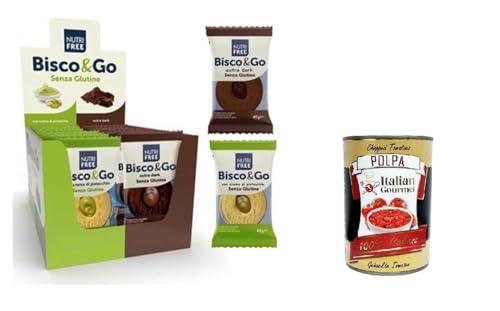 NutriFree Box Bisco&Go Biscotti senza glutine Pistacchio e Cioccolato extra Dark Glutenfreie Kekse mit Pistazien und extra dunkler Schokolade 640gr (16x40gr)+ Italian Gourmet polpa 400g von Italian Gourmet E.R.