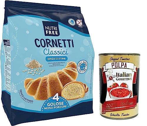 Nutrifree Cornetti Classici,Klassische Croissants mit einem zarten Butteraroma,gluten- und laktosefreien,200g,Multipack mit 4 Einzelportionen + Italian Gourmet Polpa di Pomodoro 400g Dose von Italian Gourmet E.R.