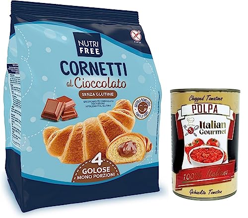 Nutrifree Cornetti al Cioccolato,Croissants gefüllt mit köstlicher Schokoladencreme,Glutenfrei,240g,Multipack mit 4 Einzelportionen + Italian Gourmet Polpa di Pomodoro 400g Dose Nutrifree Cornetti al Cioccolato,Croissants gefüllt mit köstlicher Schokoladencreme,Glutenfrei,240g,Multipack mit 4 Einzelportionen + Italian Gourmet Polpa di Pomodoro 400g Dose von Italian Gourmet E.R.