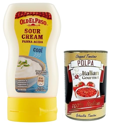 Old el Paso Panna Acida,Sauerrahm Sour Cream Sauce Würzsauce,für Aperitifs mit Mexikanischem Geschmack 230g Squeeze + Italian Gourmet Polpa di Pomodoro 400g Dose von Italian Gourmet E.R.