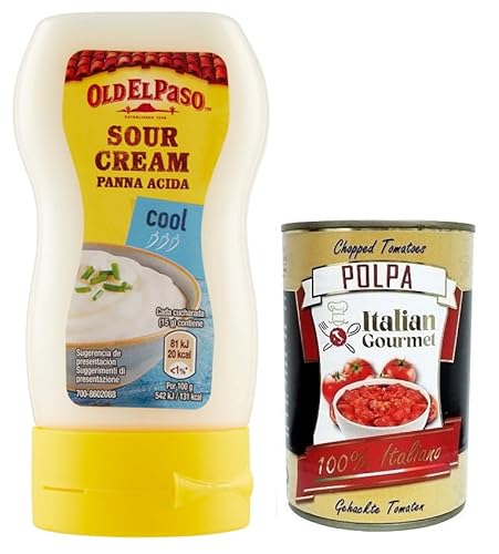 Old el Paso Panna Acida,Sauerrahm Sour Cream Sauce Würzsauce,für Aperitifs mit Mexikanischem Geschmack 230g Squeeze + Italian Gourmet Polpa di Pomodoro 400g Dose von Italian Gourmet E.R.