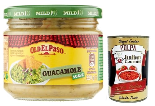 Old el Paso Salsa Guacamole-Sauce auf Avocado Basis,Würzsauce,für Aperitifs mit exotischen Aromen 320g Glas + Italian Gourmet Polpa di Pomodoro 400g Dose von Italian Gourmet E.R.