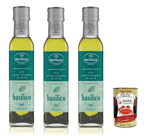 Olitalia Olio Condimento a Base di olio extra vergine di oliva all'aroma di Basilico, Extra Natives Olivenöl Basilikum geschmack 3x 250ml + Italian Gourmet polpa 400g Olitalia Olio Condimento a Base di olio extra vergine di oliva all'aroma di Basilico, Extra Natives Olivenöl Basilikum geschmack 3x 250ml + Italian Gourmet polpa 400g von Italian Gourmet E.R.