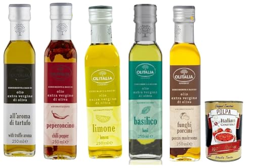 Olitalia Olio Condimento a Base di olio extra vergine di oliva all'aroma testpaket, Extra Natives Olivenöl geschmack 5x 250ml + Italian Gourmet polpa 400g Olitalia Olio Condimento a Base di olio extra vergine di oliva all'aroma testpaket, Extra Natives Olivenöl geschmack 5x 250ml + Italian Gourmet polpa 400g von Italian Gourmet E.R.